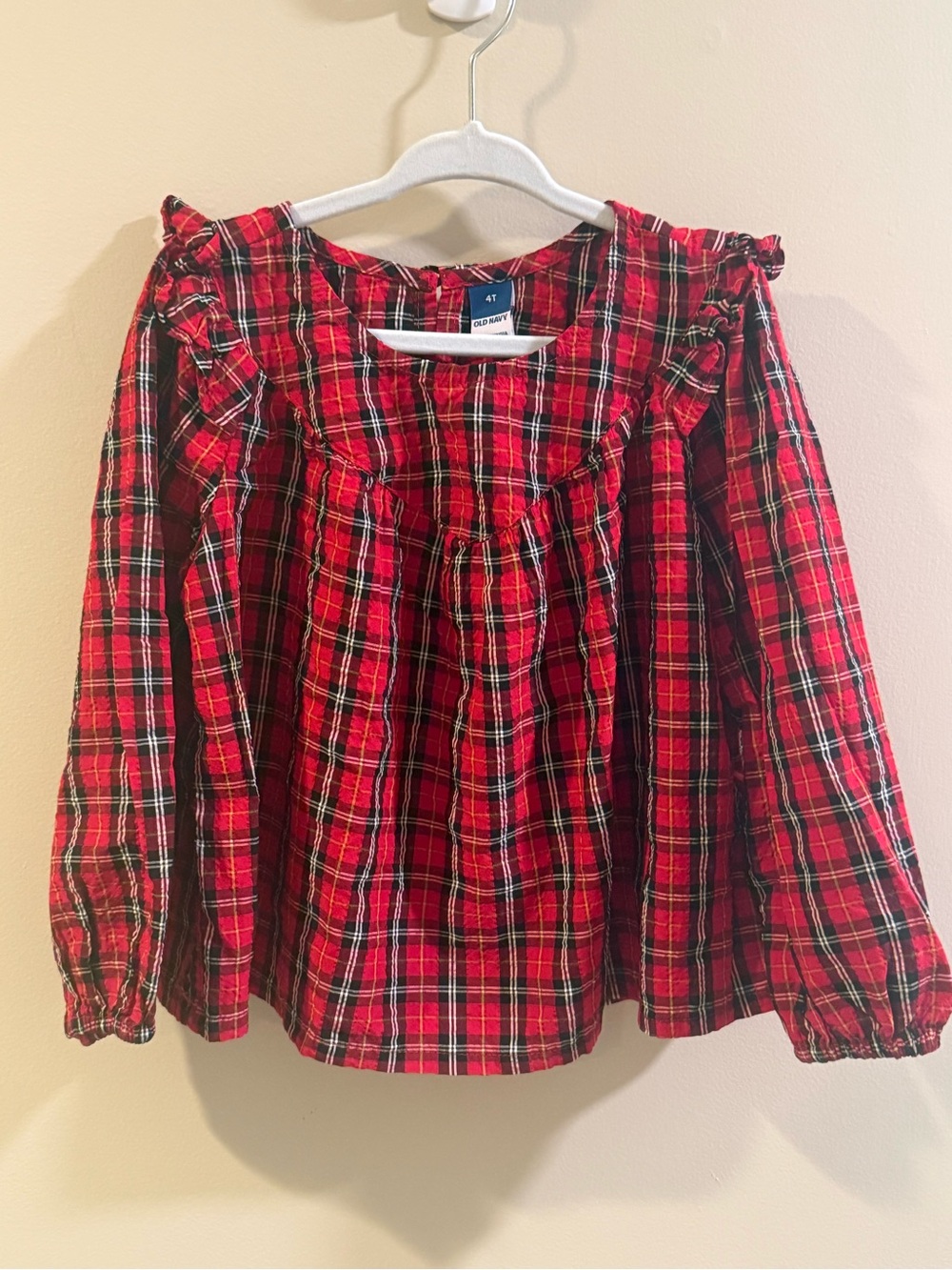 Old Navy Red Plaid Long-Sleeve Ruffle Top - Kids